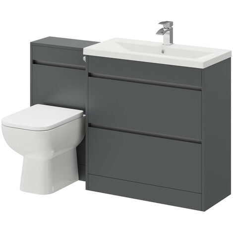 City Gloss Grey 1300mm 2 Drawer Vanity Unit Toilet Suite - Grey Gloss