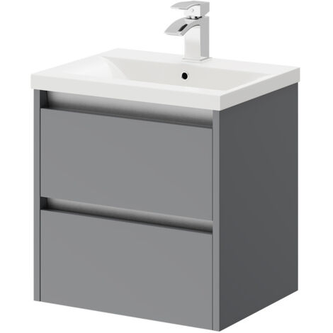 City Gloss Grey 500mm Wall Mounted 2 Drawer Vanity Unit and Basin with 1 Tap Hole