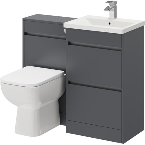City Grey Gloss 1000mm 2 Drawer Vanity Unit Toilet Suite