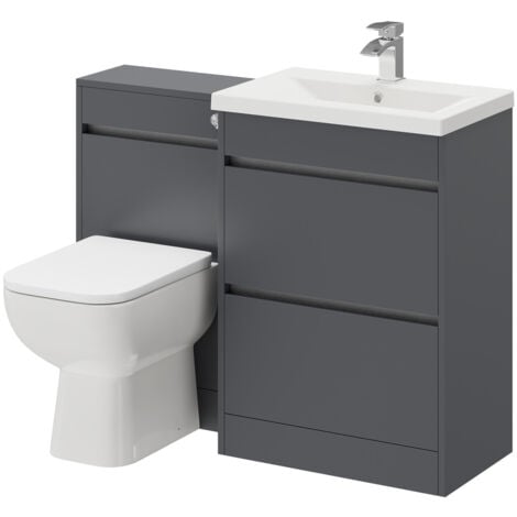 City Grey Gloss 1100mm 2 Drawer Vanity Unit Toilet Suite