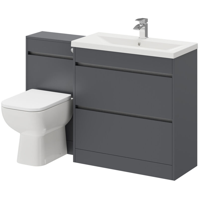 City Grey Gloss 1300mm 2 Drawer Vanity Unit Toilet Suite WDB93066