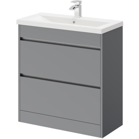 City Grey Gloss 800mm 2 Drawer Vanity Unit Including Basin
