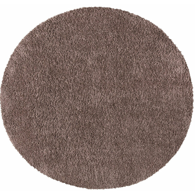 Tapis Rond à Poils Longs doux softy, Tapis de Salon, Chambre, Couloir (Marron Mocca - 160x160cm)