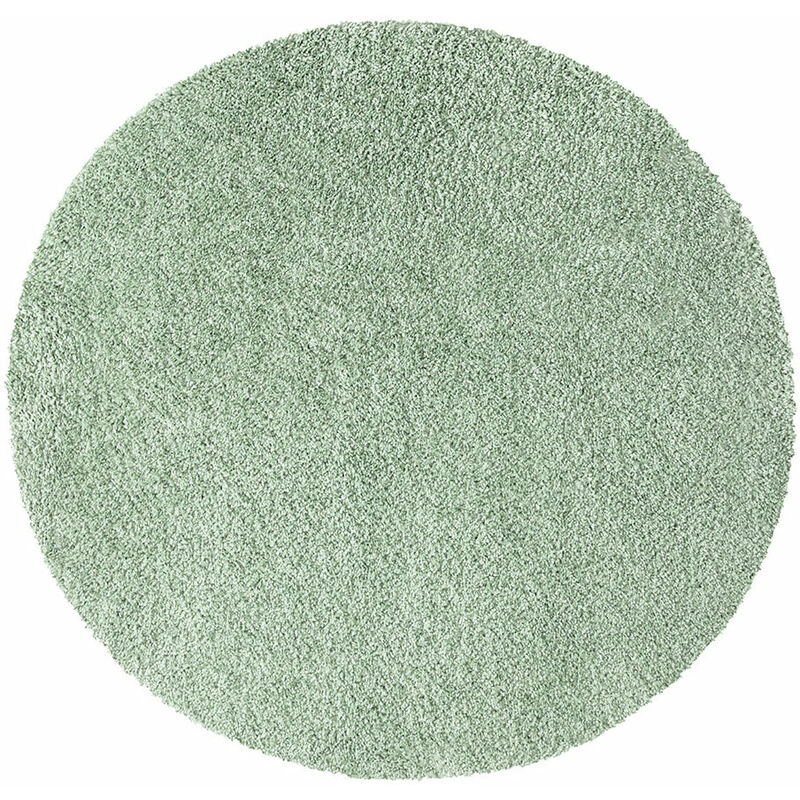 Tapis Rond à Poils Longs doux softy, Tapis de Salon, Chambre, Couloir (Vert Amande - 160x160cm)