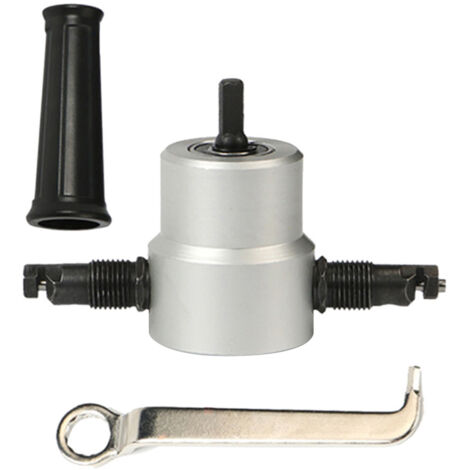 Cizalla de doble cabezal para chapa metálica, accesorio para taladro eléctrico, cortadora de metal para plástico, madera contrachapada, hierro, acero, aluminio, cobre, cortes rectos, curvos e irregula