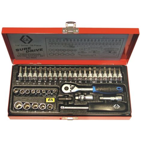 C.K Jeu de clés à douille métrique 1/4" (6.3 mm) 39 pièces T4655 C59004