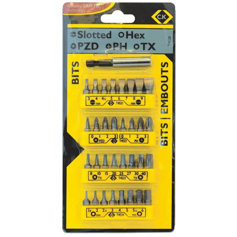 Image of C.k T4520 Kit inserti 33 parti Croce Pozidriv, Taglio, Croce Phillips, Esalobo Interno (tx), Brugola interna
