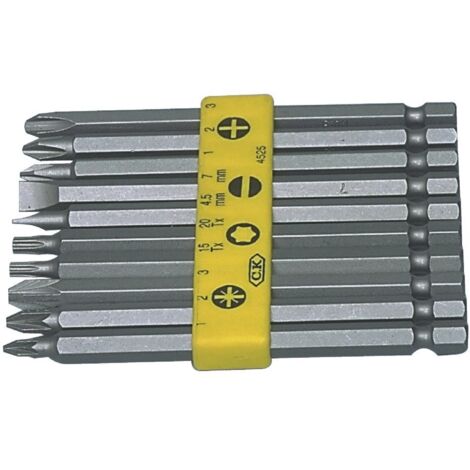 C.K T4525 Set di inserti per cacciaviti in supporto - 10 pezzi, lunghi a taglio/PH/PZ/TX
