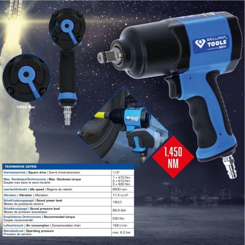 Brilliant Tools 1/2 Clé Air Impact, 1450 Nm