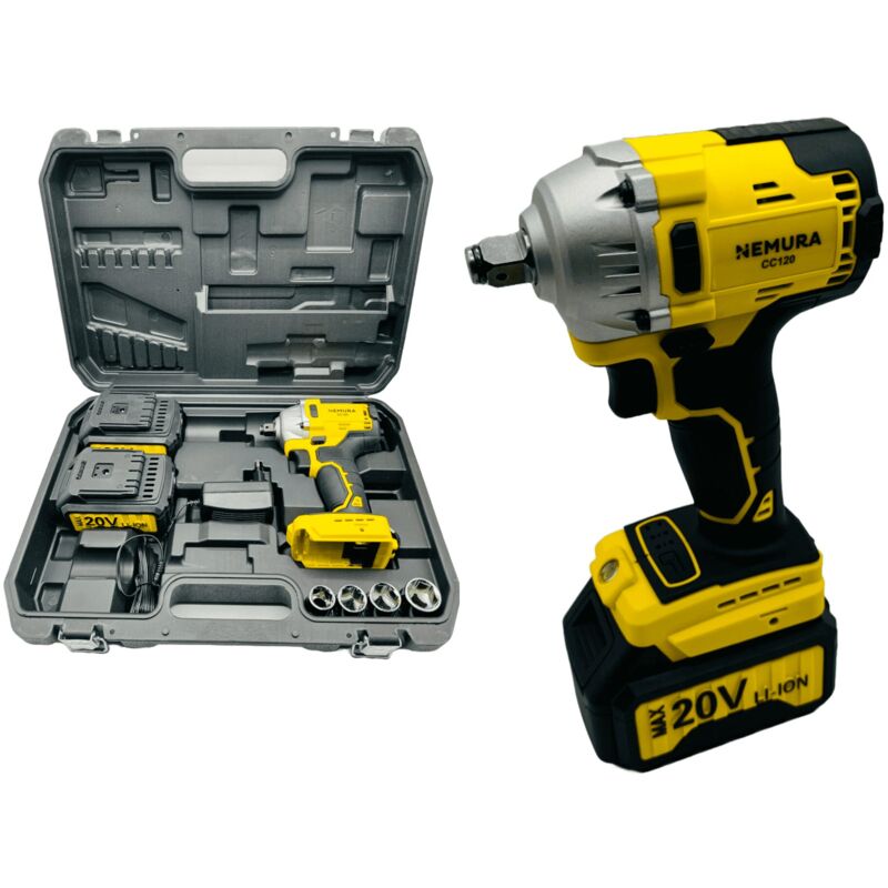 Clé à choc sans fil 20V Nemura 2 Batteries 3Ah + Chargeur rapide + Mallette + 4 douilles
