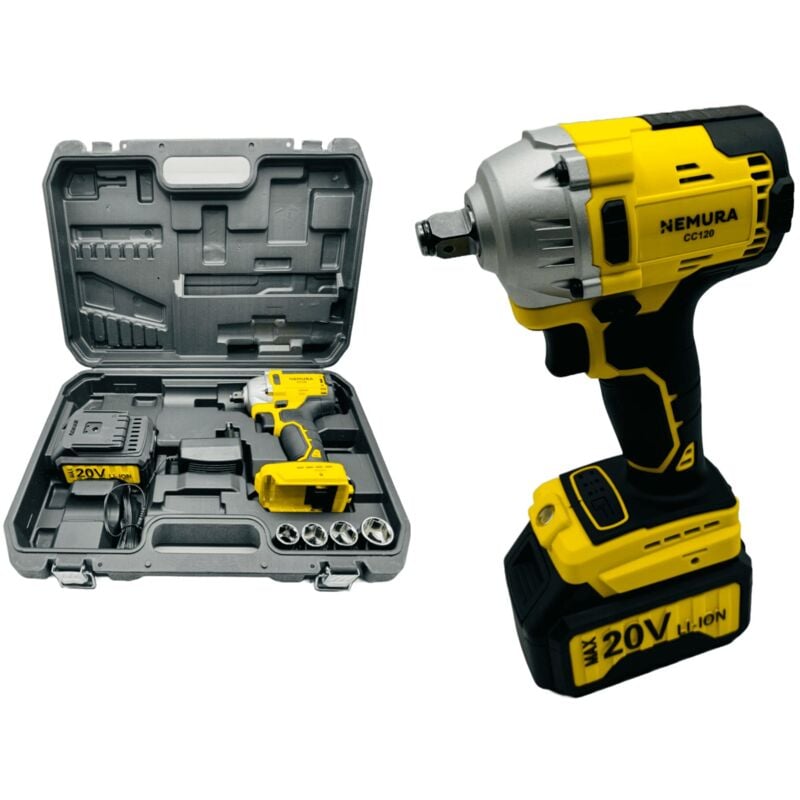 Clé à choc sans fil 20V Nemura Batterie 3Ah + Chargeur rapide + Mallette + 4 douilles