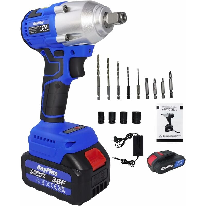 Day Plus - Clé à chocs électrique sans fil, perceuse à percussion brushless, réglable à 2 vitesses, couple maximal 420nm, avec batterie 6000mah et