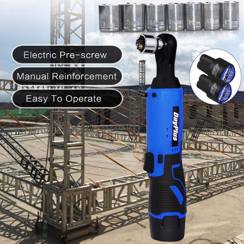Clé d'angle à cliquet droite sans fil électrique 3 / 8 '90 ° outil électrique avec 2X batteries