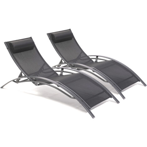 CL76 - Lot de 2 bains de soleil en aluminium et toile plastifiéee - DCB GARDEN