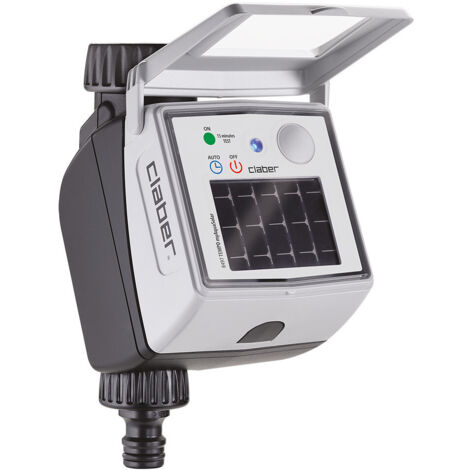 Claber – Programmateur arrosage automatique à une voie – Panneau photovoltaïque – Programmation Bluetooth – Pression 0,5 à 10 bar – Raccordement 3/4”