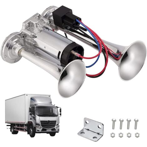 Clacson ad aria compressa da 12 V, 600 dB, doppio tubo, super rumoroso, con kit compressore per veicoli da 12 V, camion, veicoli lunghi, treni, barche, auto, furgoni, argento