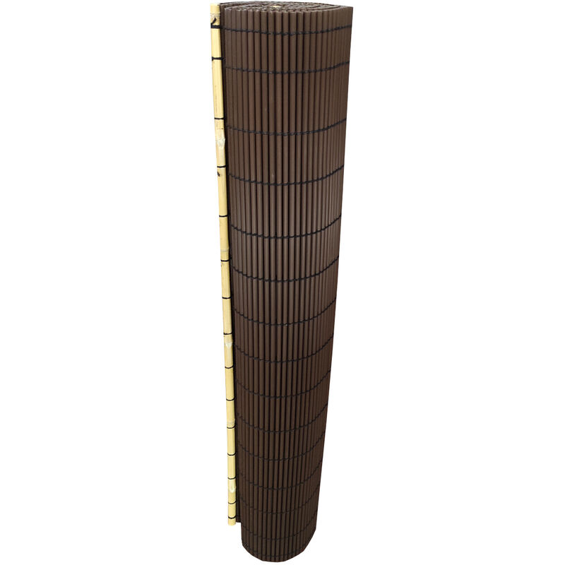 Comercial Candela - Canisse Ovale pvc Diamètre 8mm Avec Tiges de Bambou Renforcées Noir Taille 1,5X3M - Marron