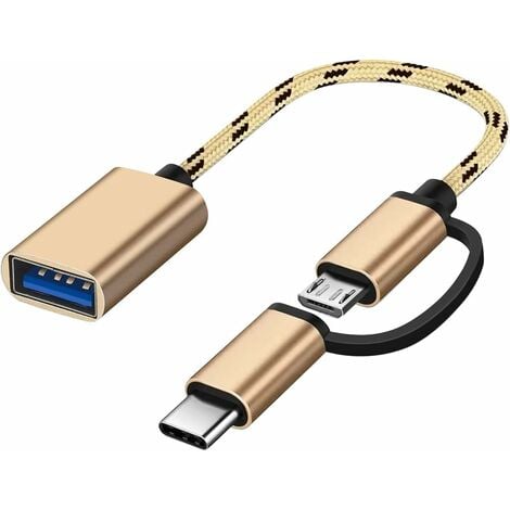 CLAMP Adaptateur USB C/Micro USB vers USB, Convertisseur Micro USB/USB-C  vers USB 3.0, Câble Adaptateur OTG Compatible avec MacBook, Téléphones  Android et Plus, Or