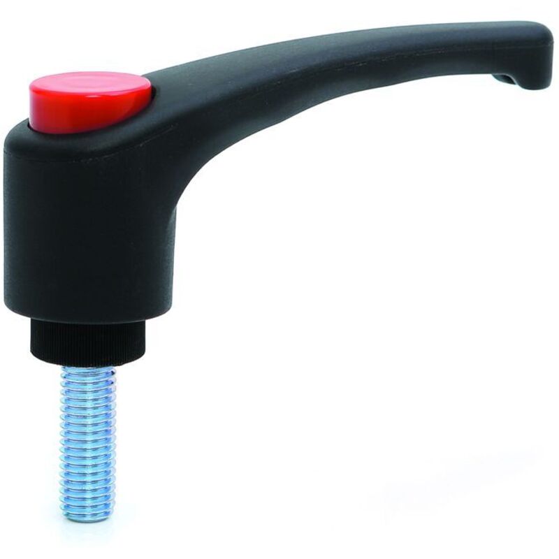 Clamp Handle - M10x50 - Reinforced Nylon - Zinc Plated Thread - Black Color with Red Cap