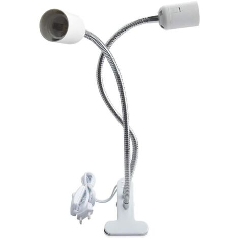 Clamp Holder with 2 E27 Sockets with Switch 360 Degree Gooseneck Table Lamp Clip Base for Plant Lamp, Aquariums, Table, Makeup, Night Reading, etc(1pcs)