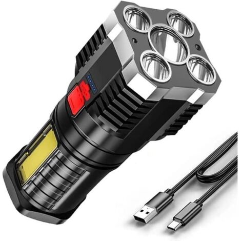 (C)Lampe Torche Led Rechargeable Par Usb, Super Lumineuse 5 Led + Perles Cob, Lampe De Poche Puissante, Lampe De Camping