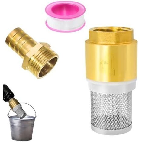 Clapet Anti Retour, 1" Vanne Non Retour Pompe, Filtre en Acier Inoxydable, Laiton Crépine Aspiration, avec Raccord Mâle et Ruban Brut, pour Tuyau D'aspiration, Pompe - 1''
