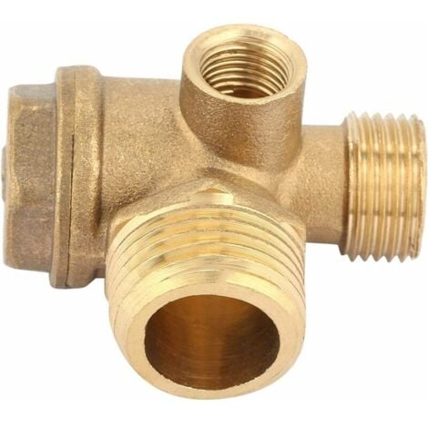 CHOYCLIT Clapet Anti-retour de Compresseur D'air, Compresseur D'air en Laiton à 3 Ports Clapet Anti-retour Fileté Mâle Clapet Anti-retour en Laiton Outil de Connecteur de Tube Trois Connecteurs Filetés Mâles