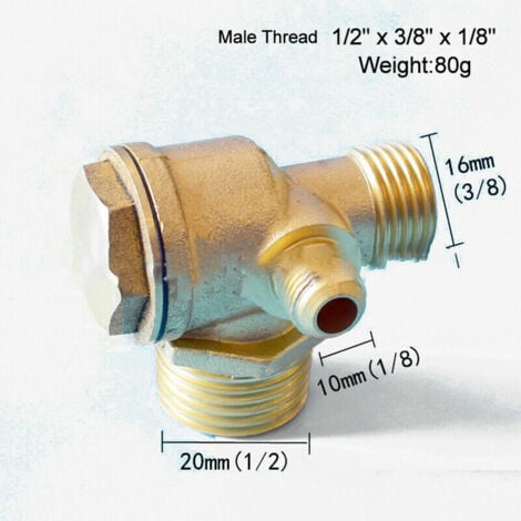 SJQKA Clapet Anti-retour de Compresseur d'air, Robinet en Laiton 1/2 "x 3/8" x 1/8 " Mâle avec Raccord Fileté pour le Réservoir d'air Comprimé et la Pompe à Piston du Compresseur