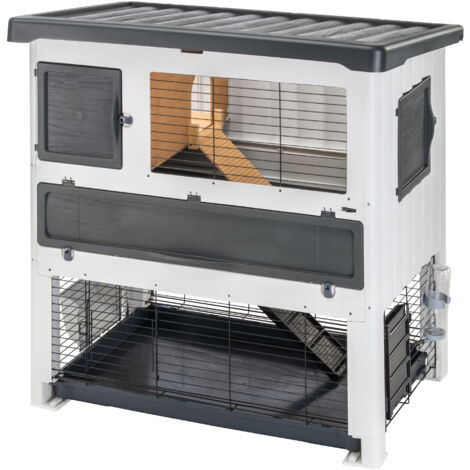 Clapier à lapin 2 étages en plastique recyclé – Dimensions 134 x 73 x h 117 cm – Espace de vie optimal avec accessoires inclus – Ferplast