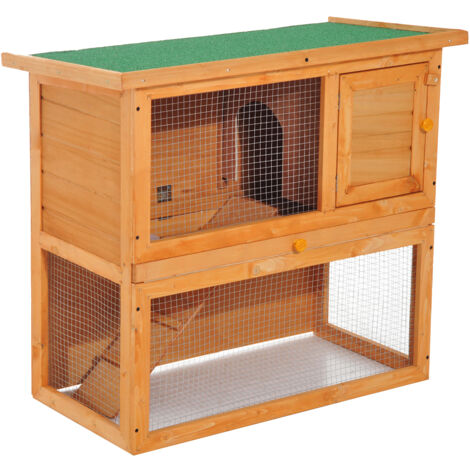 Clapier à lapin cage à lapin 2 étages plateau coulissant rampe et toit ouvrant 90L x 45l x 80H cm