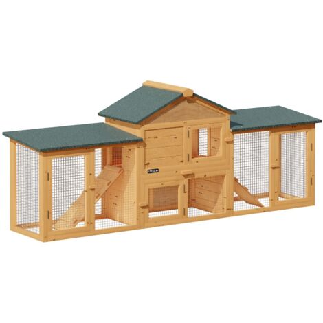 Clapier à lapins 2 étages 204x45x84 cm – Tiroir amovible – Rampes d'accès – Toit en asphalte – Enclos pour petits animaux – Cadoca