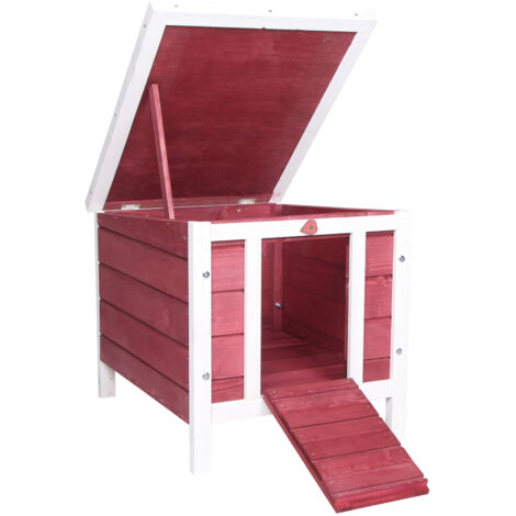 Clapier bois extérieur, petite maison rongeurs, toit asphalté ouvrant, rampe antidérapante, 42x51x43 cm, rouge