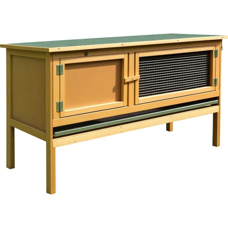 Pawhut - Clapier cage à lapin sur pied - 2 portes, toit bitumé ouvrant, plateau déjection coulissant - bois sapin pré-huilé