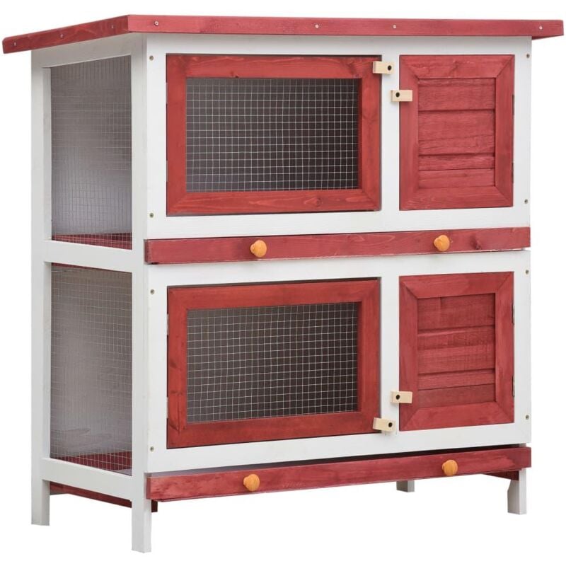 Clapier cage d'extérieur 4 portes 90 x 45 x 90 cm rouge bois