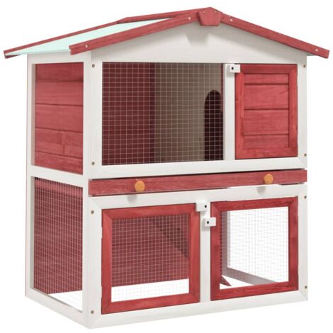 Clapier d'extérieur 3 portes Rouge Bois CFW19701