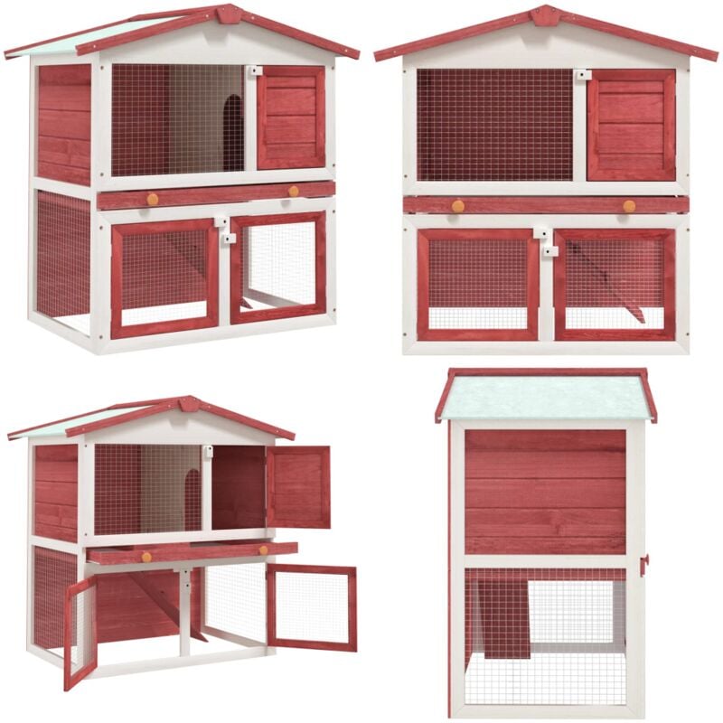 Vidaxl - Clapier d'extérieur 3 portes Rouge Bois - Cage à Lapin - Clapier Extérieur - Abri Animal - Accessoires Petit Animal - Lapin - Home & Living