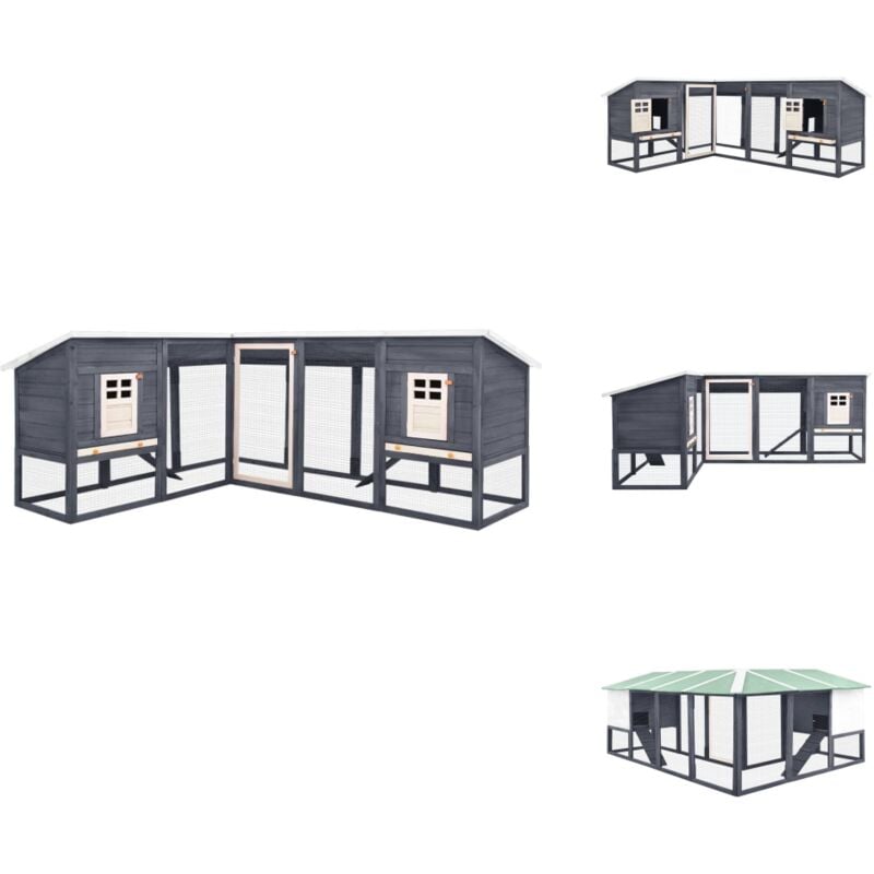 Vidaxl - Clapier d'extérieur avec piste Gris et blanc Bois de sapin - Clapier - Lapin - Animal Domestique - Abri Extérieur - Espace Jeu