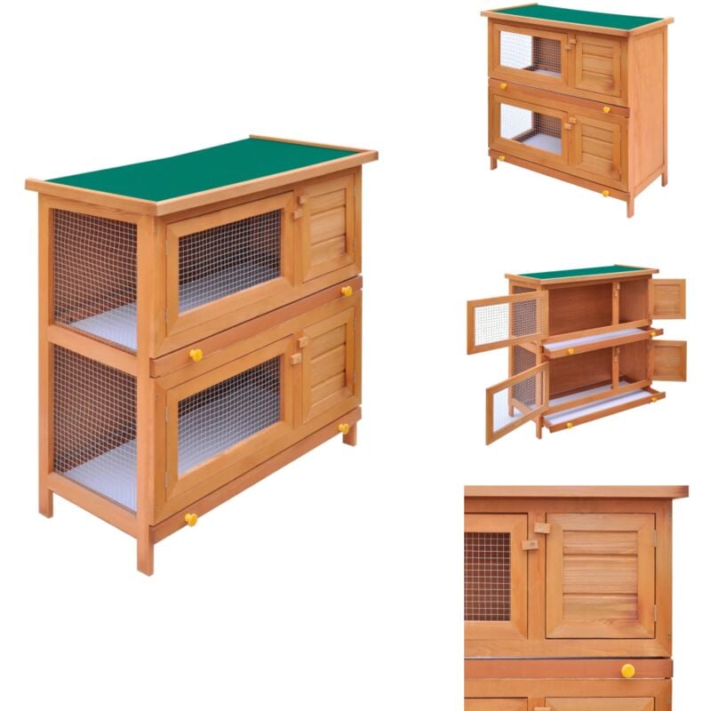 Clapier d'extérieur Enclos pour petits animaux 4 portes Bois - Clapier Lapin - Cage Animal Domestique - Enclos Extérieur - Habitat Petit Animal