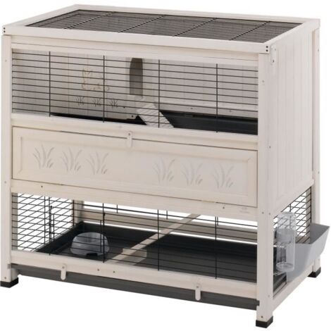 Clapier d'intérieur 2 étages en bois de pin nordique FSC – Dimensions 107,5 x 61,5 x h 102 cm – Habitat sécurisé pour lapins – Ferplast - 39int