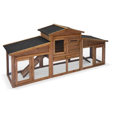Clapier en bois ANGORA pour lapin et rongeurs, 4 lapins, cage à lapin avec enclos, espace intérieur et extérieur, poulailler
