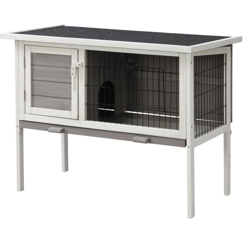 Clapier en bois sur pieds pour lapins et rongeurs - L. 91 x P. 45 x H. 70 cm - Blanc et gris - LAPIUS