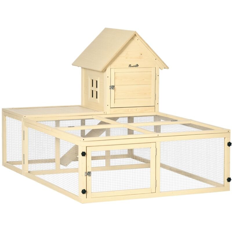 Clapier enclos cage à lapin 2 niveaux dim. 151L x 106l x 97H cm - aire de jeu, rampe, portes verouillables - bois sapin