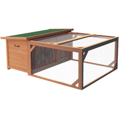 Clapier extérieur bois avec enclos, toit asphalte, cage lapin 125x100x49 cm orange