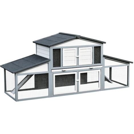 Clapier extérieur bois métal cage 2-3 lapins rongeurs gris blanc 225x70x100 cm