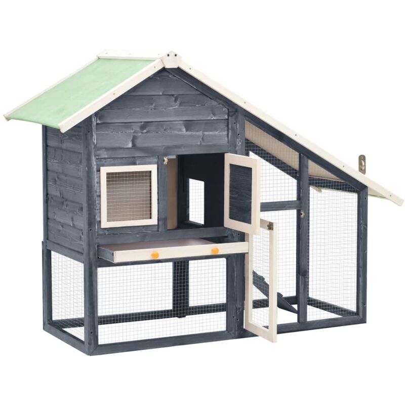 Clapier Gris et blanc 140x63x120 cm Bois de sapin massif