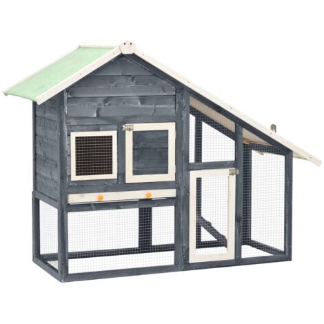 Clapier lapin  Cage Enclos à Lapin Gris et blanc 140x63x120 cm Bois de sapin massif 76727