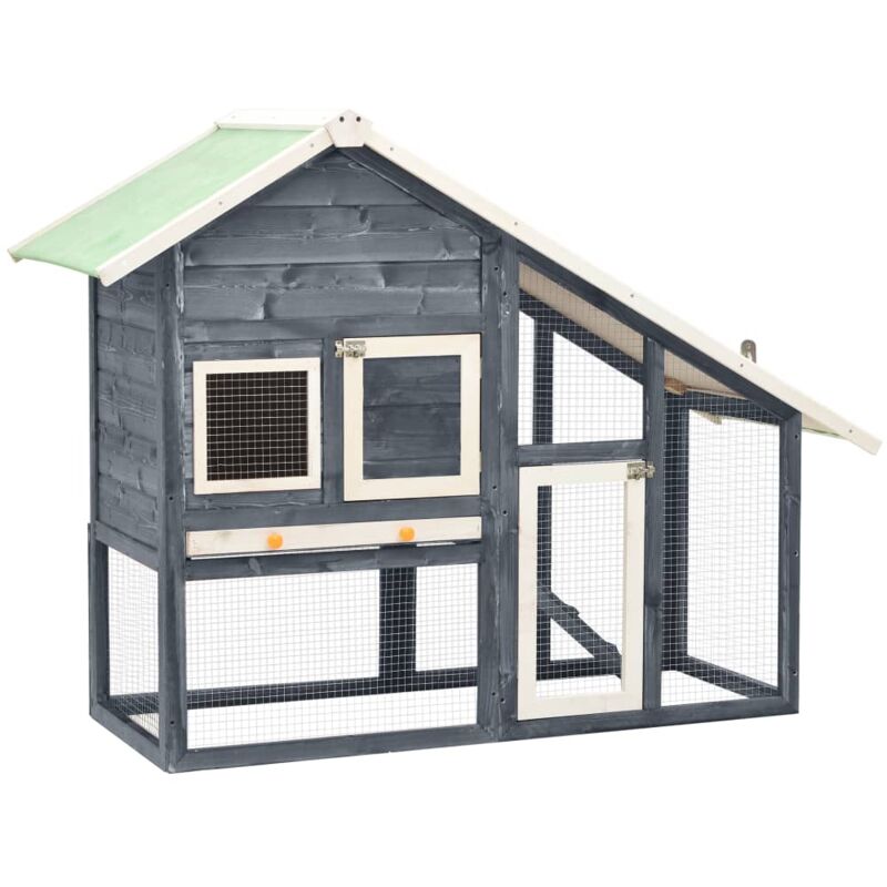 Clapier lapin Cage Enclos à Lapin Gris et blanc 140x63x120 cm Bois de sapin massif 76727