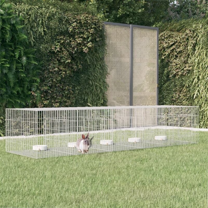 Clapier lapin Cage à Lapin Enclos 5 panneaux 273x79x54 cm Fer galvanisé 49919
