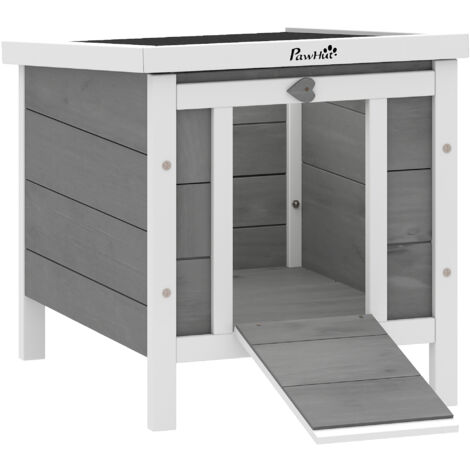 Clapier lapin cage lapin rampes porte toit ouvrant étanche bois sapin 51x42x43 cm gris blanc