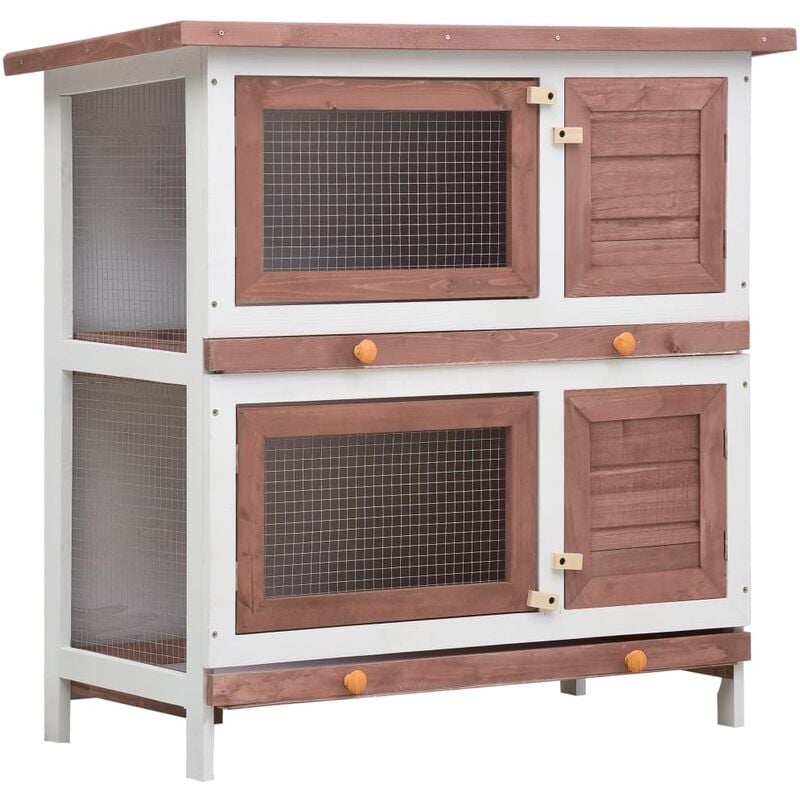 Clapier lapin d'extérieur Cage Enclos à Lapin 4 portes Marron Bois 38099